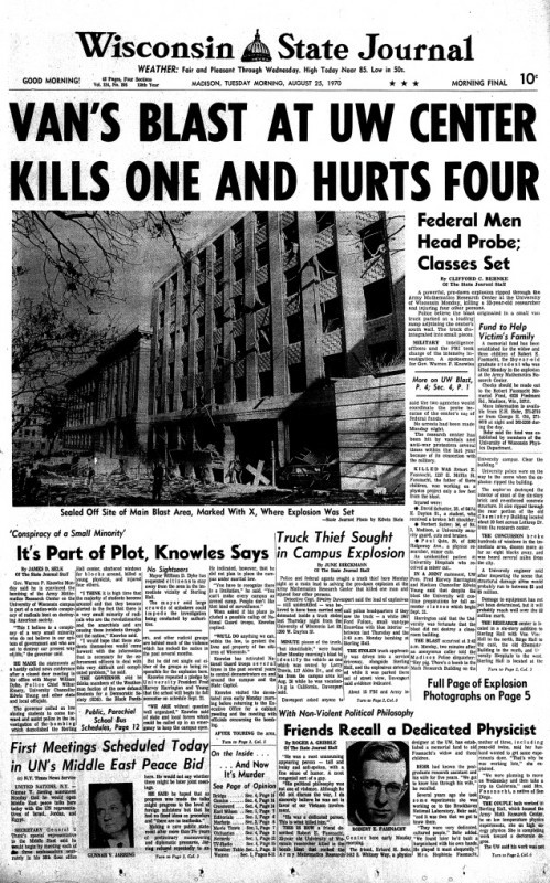 Aug. 25, 1970 Front Page Sterling Hall